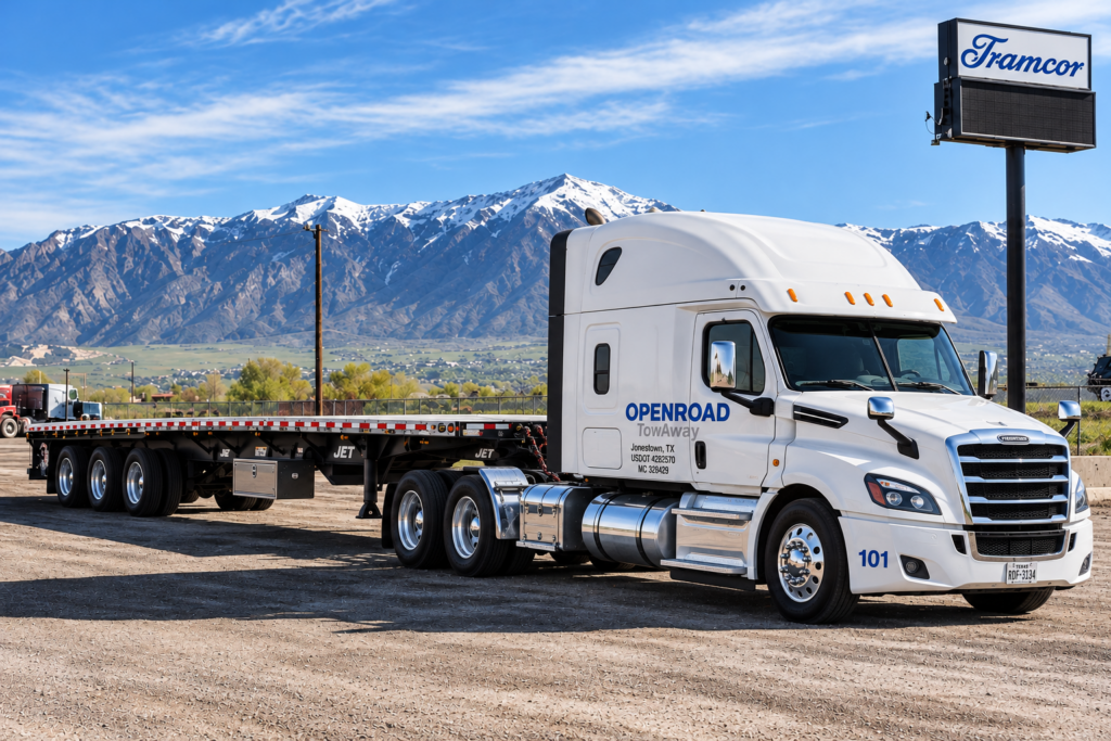 OpenRoad Freightliner Against Snowy Mountains